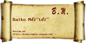 Balko Máté névjegykártya